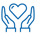 Hands holding heart blue icon