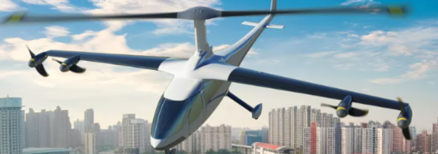 An animated image of a hybrid electric aircraft. Click to play the video.