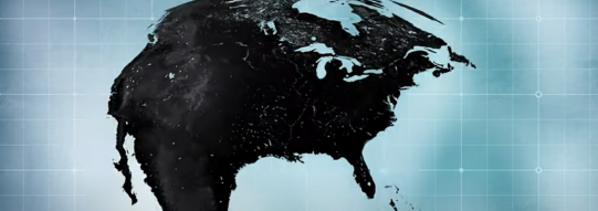 An animated image of North America on a blue grid.