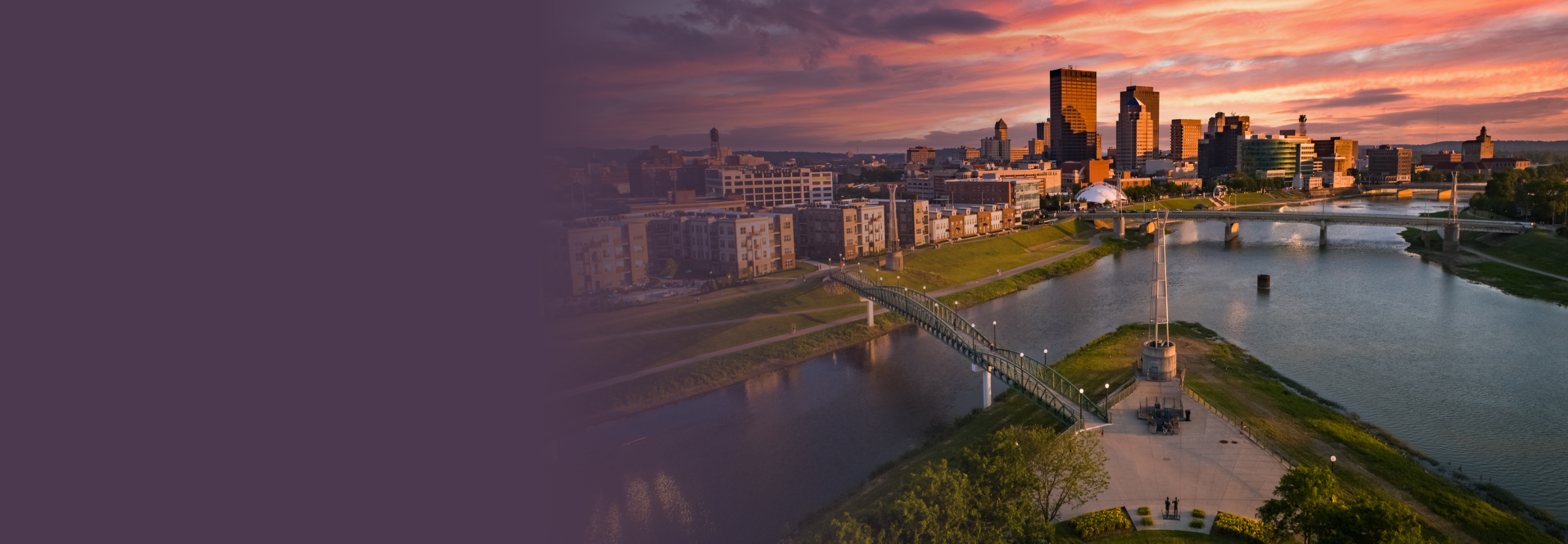 Dayton city skyline during sunset