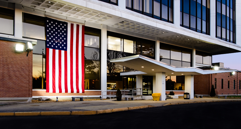An American flag flying outside the Nashua facility.