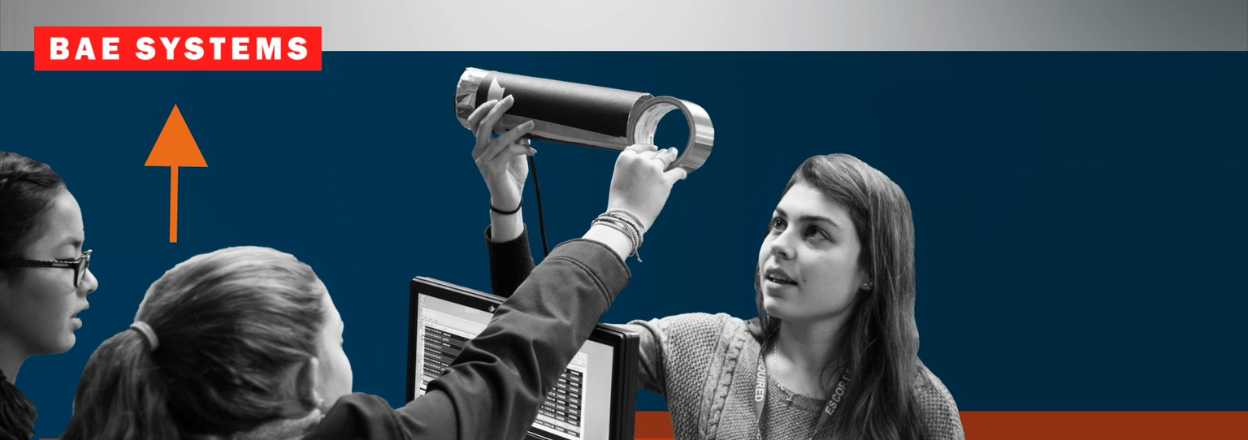 Graphic featuring three early career individuals working on a project with cardboard and duct tape.