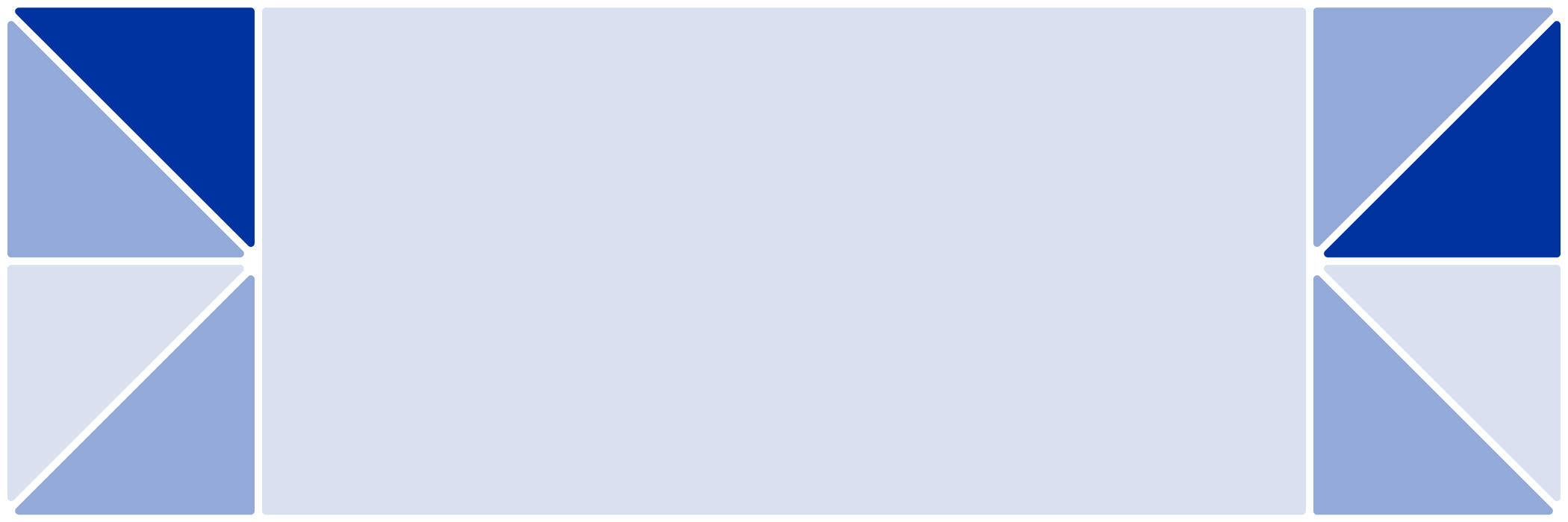 Blue stained glass in geometric shapes from light to dark