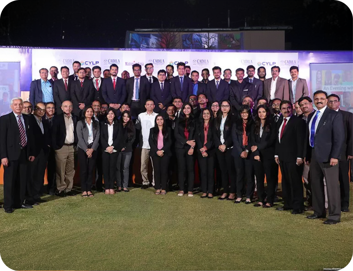 Large team group photo at corporate event