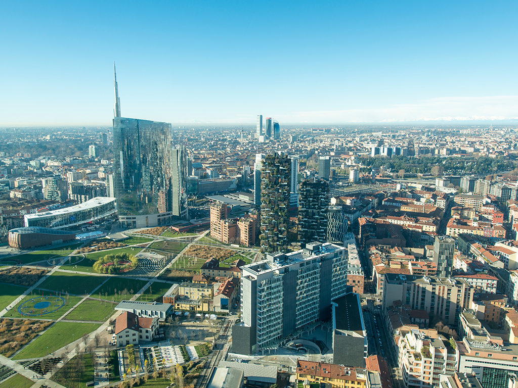 Birds-eye view of Milan in Italy