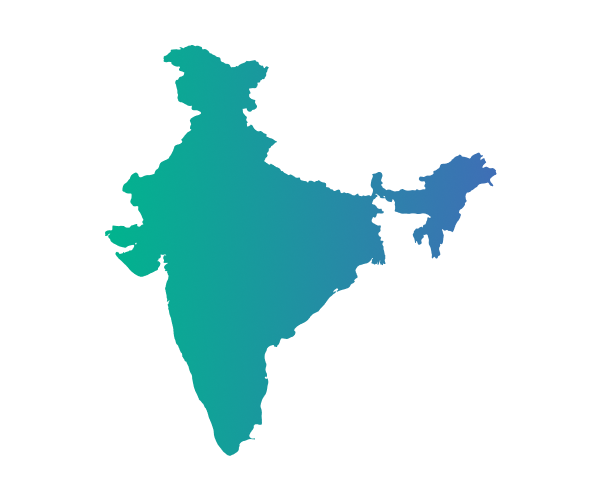 A simple, two-tone gradient silhouette map of India on a light gray background, showing the country's outline and borders.