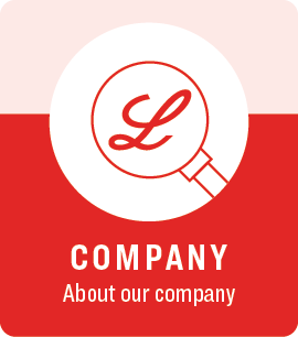 Illustration of the Lilly script logo inside a magnifying glass representing information about the company. Image includes the text "Company: About our company."