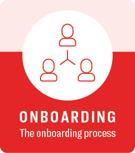 Illustration of three connected people icons representing employee onboarding and team integration. Image includes the text "Onboarding: The onboarding process."