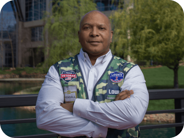 Military Veteran Kendall M. standing outside of Corporate headquarters