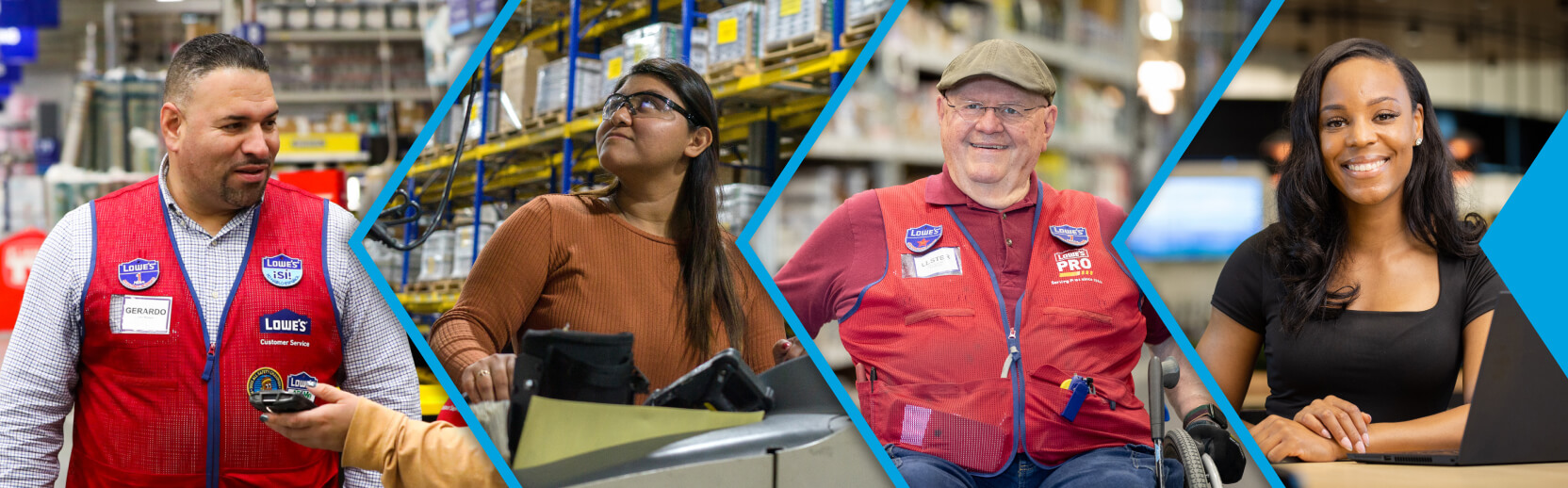 Collage of Lowe's store, supply chain, and corporate associates