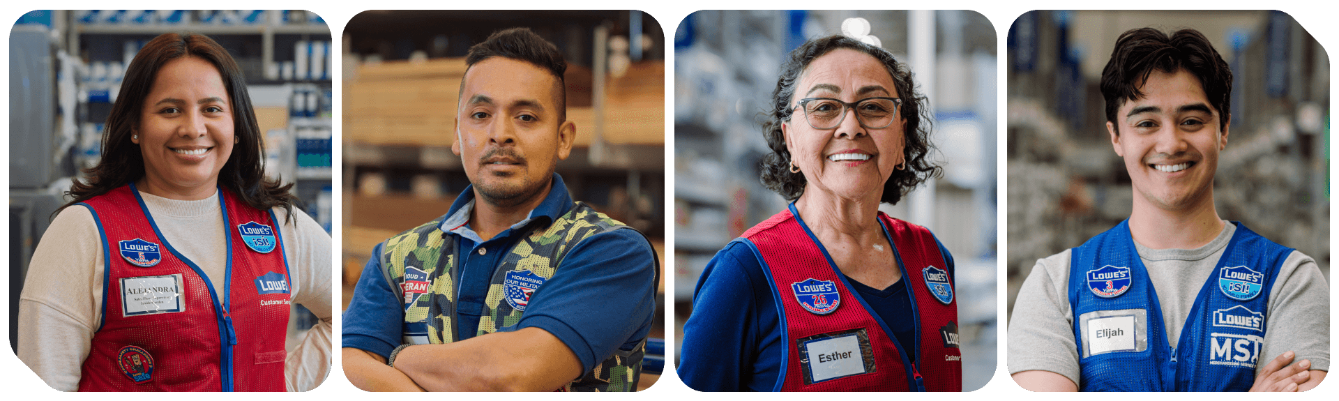 Collage of bilingual Lowe's store associates