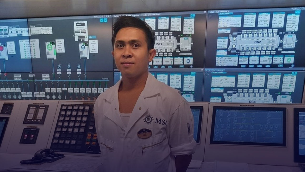 Chandler, Engine Cadet at MSC Cruises, sharing his career testimonial about pursuing dreams and perseverance onboard