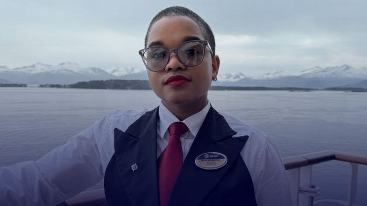 Bongezwa, Wine Butler at MSC Cruises, sharing her career testimonial about pursuing her passion