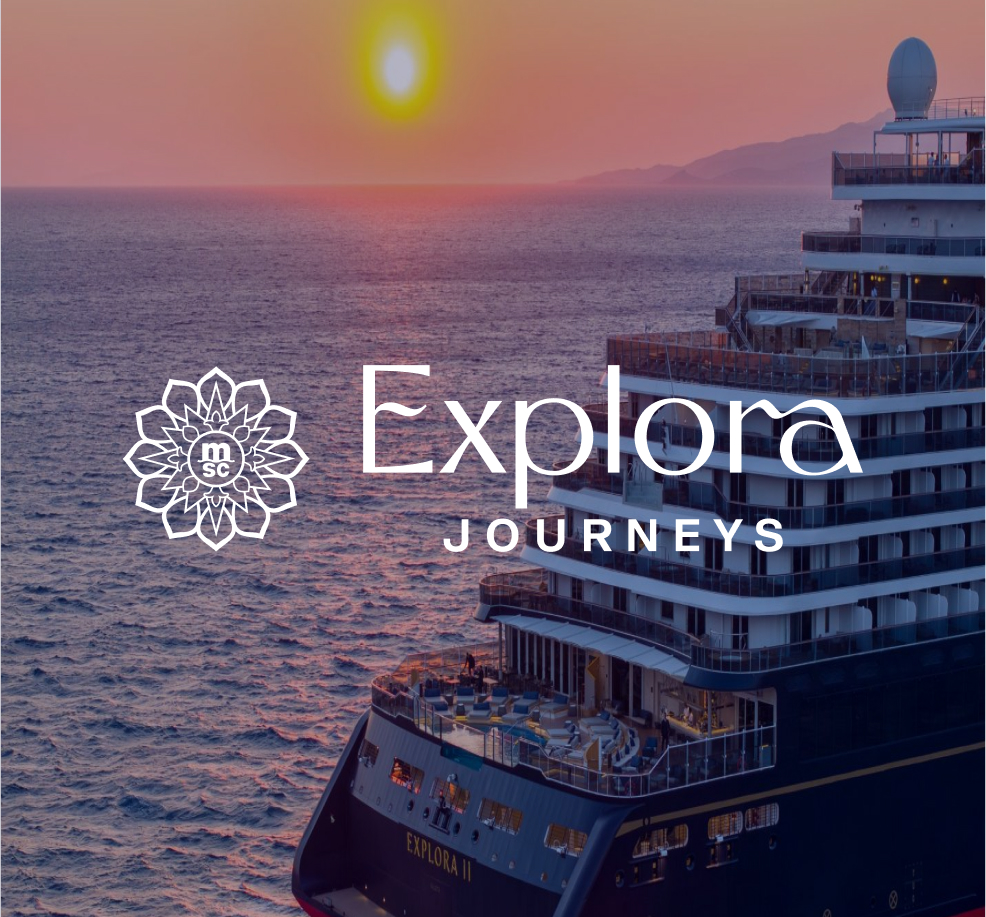 Explora Journeys ship at sunset representing ashore and onboard career opportunities 