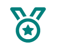 A simple teal icon of a medal with a star in the center and two ribbon ends above it, representing an award or achievement.