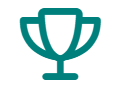 A simple teal icon of a trophy cup with two handles, representing achievement or victory.